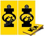 Cornhole Game Board Vinyl Skin Wrap Kit - Premium Laminated - Iowa Hawkeyes Tigerhawk Oval 02 Black on Gold fits 24x48 game boards (GAMEBOARDS NOT INCLUDED)