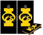 Cornhole Game Board Vinyl Skin Wrap Kit - Iowa Hawkeyes Tigerhawk Oval 02 Gold on Black fits 24x48 game boards (GAMEBOARDS NOT INCLUDED)