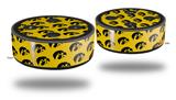 Skin Wrap Decal Set 2 Pack for Amazon Echo Dot 2 - Iowa Hawkeyes Tigerhawk Tiled 06 Black on Gold (2nd Generation ONLY - Echo NOT INCLUDED)