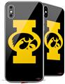 2 Decal style Skin Wraps set compatible with Apple iPhone X and XS Iowa Hawkeyes Tigerhawk Oval 02 Gold on Black